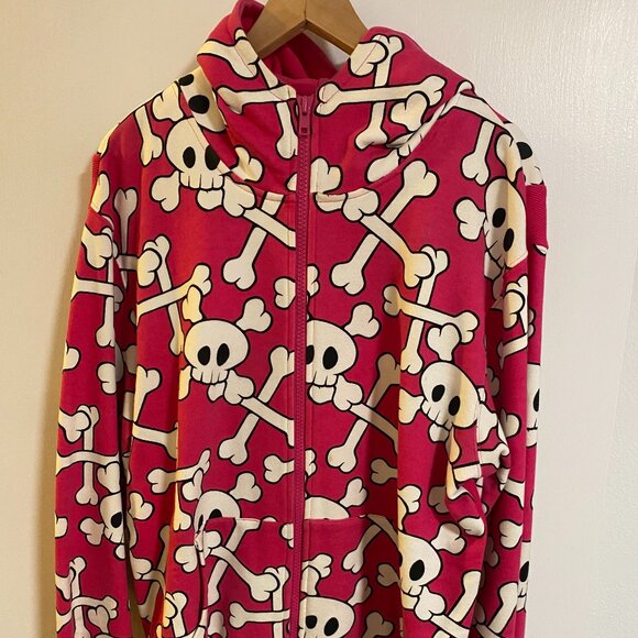 Very Rare Kid Robot Limited Edition hoodie Pink with skulls & bones Size XXL - Picture 1 of 9